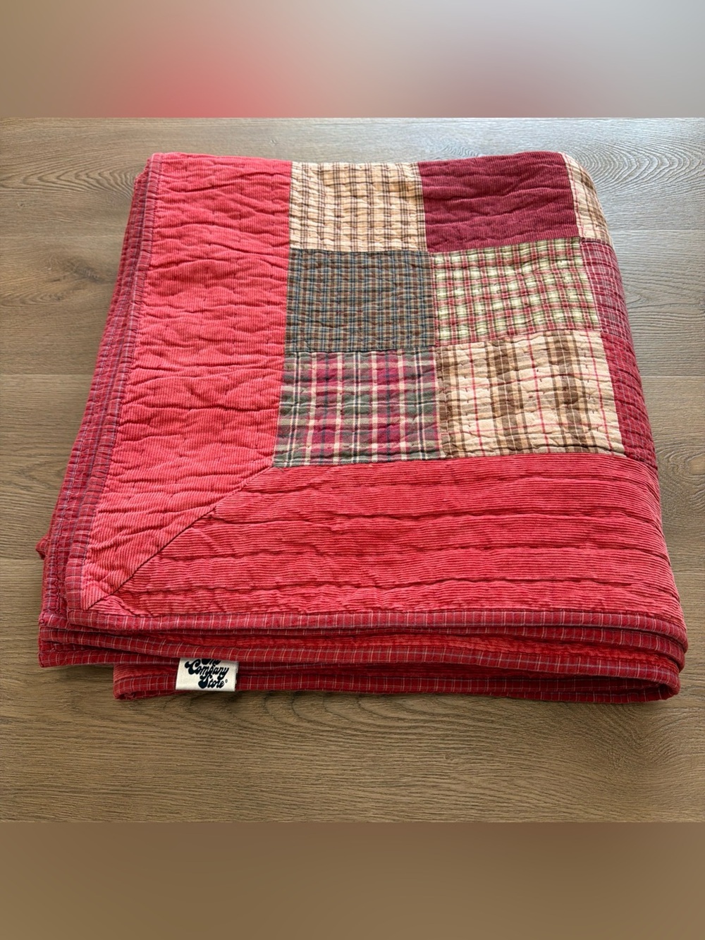 Vtg Company Store  Corduroy & Cotton Log Patchwork Cabin Quilt  88x96” Fall USA